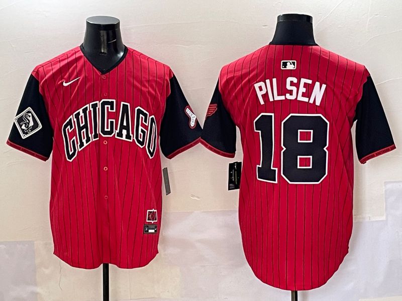Men Chicago White Sox 18 Pilsen Red Stripe Joint Name Nike 2025 MLB Jersey style 27